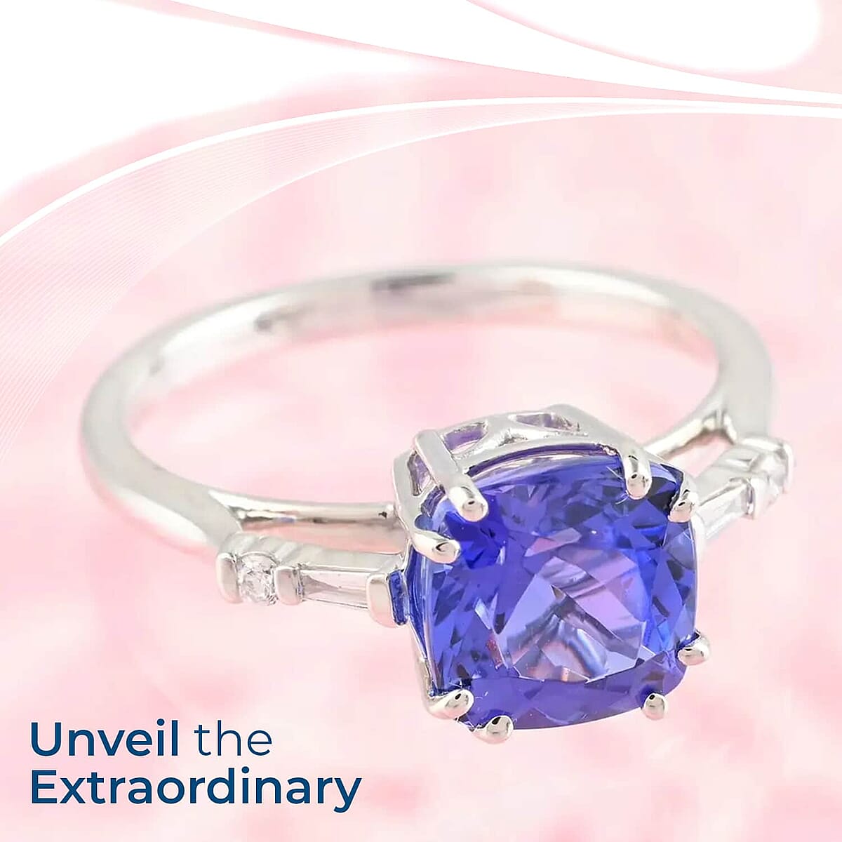 Rhapsody Certified AAAA Tanzanite Ring, G-H SI Diamond Accent Ring, 950 Platinum Ring, Wedding Ring, Tanzanite Gifts For Her 4.75 Grams, 2.75 ctw image number 1