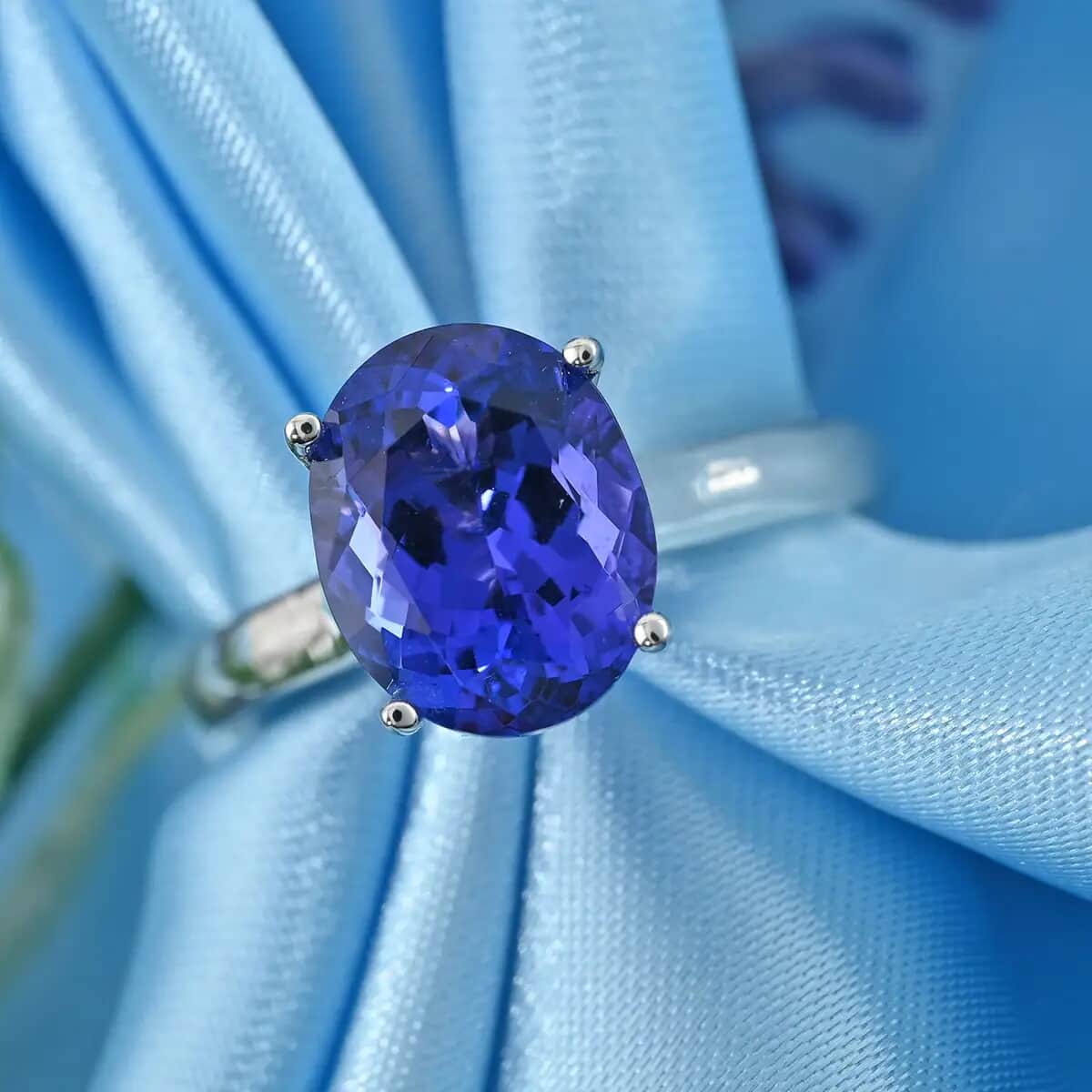 Certified Rhapsody 950 Platinum AAAA Tanzanite and E-F VS Diamond Ring (Size 5.0) 6.10 Grams 4.25 ctw image number 1