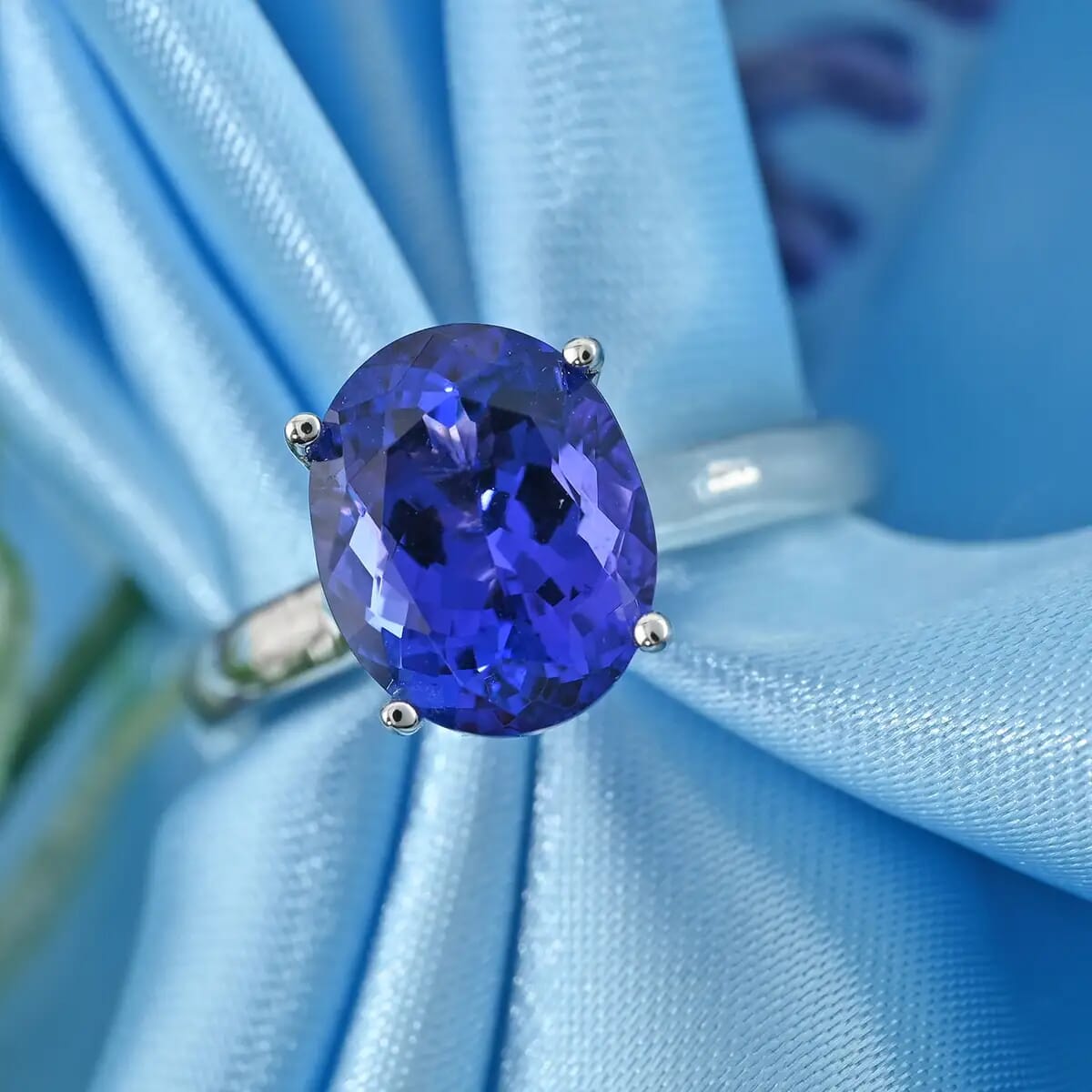 Certified Rhapsody 950 Platinum AAAA Tanzanite and E-F VS Diamond Ring (Size 11.0) 6.10 Grams 4.25 ctw image number 1