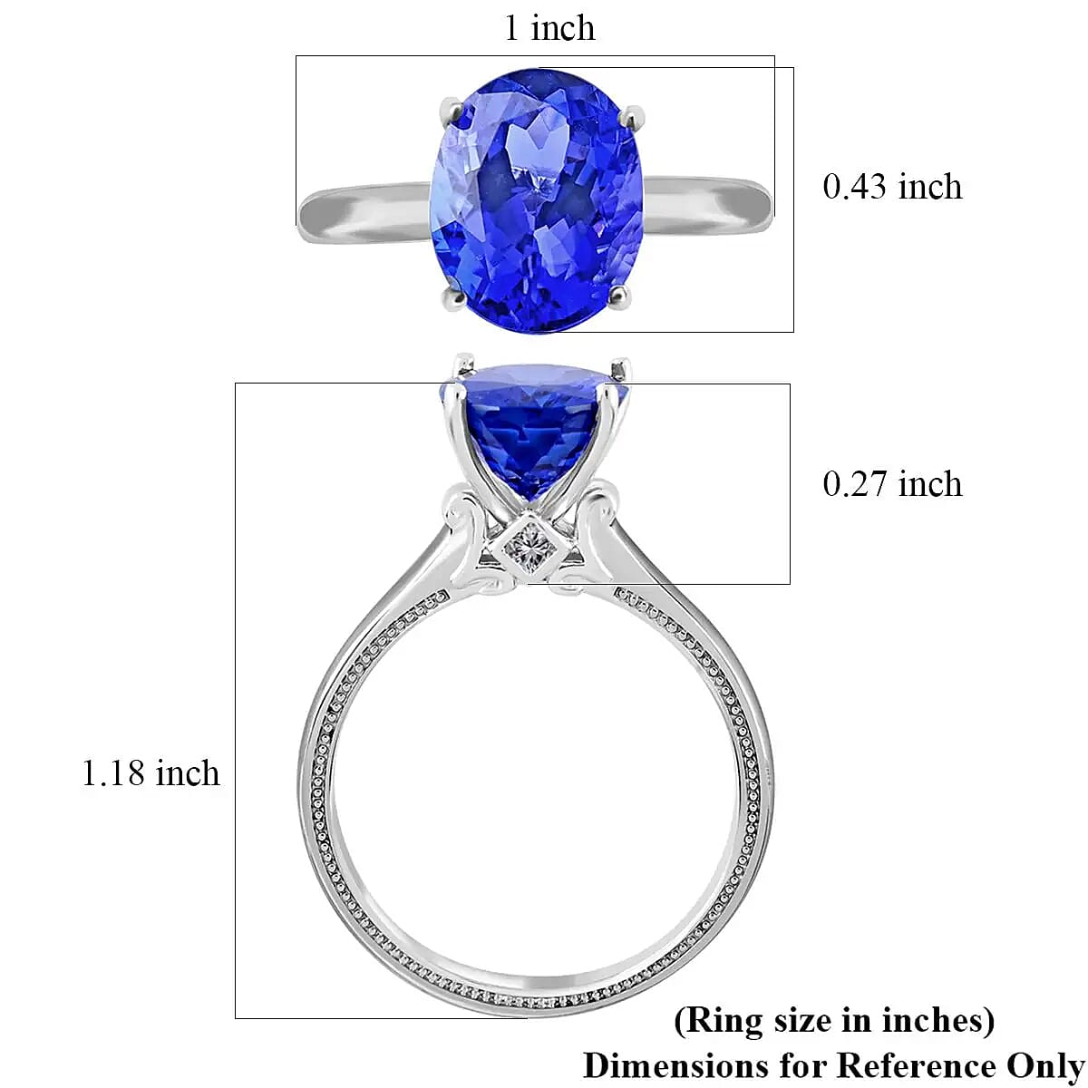 Certified and Appraised Rhapsody 950 Platinum AAAA Tanzanite and E-F VS Diamond Ring (Size 11.0) 6.10 Grams 4.25 ctw