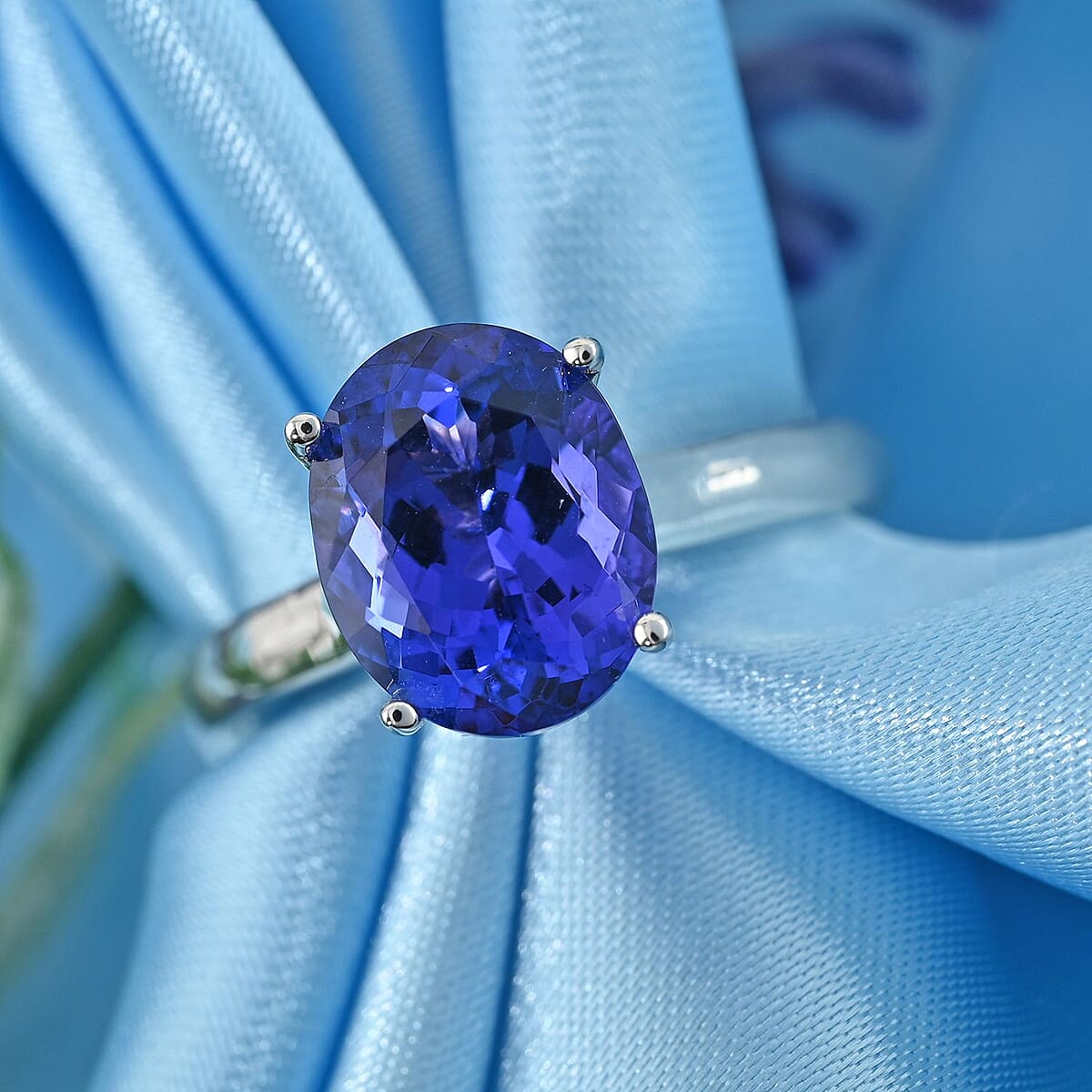 Certified & Appraised Rhapsody 950 Platinum AAAA Tanzanite and E-F VS Diamond Ring (Size 8.5) 6.10 Grams 4.25 ctw image number 1