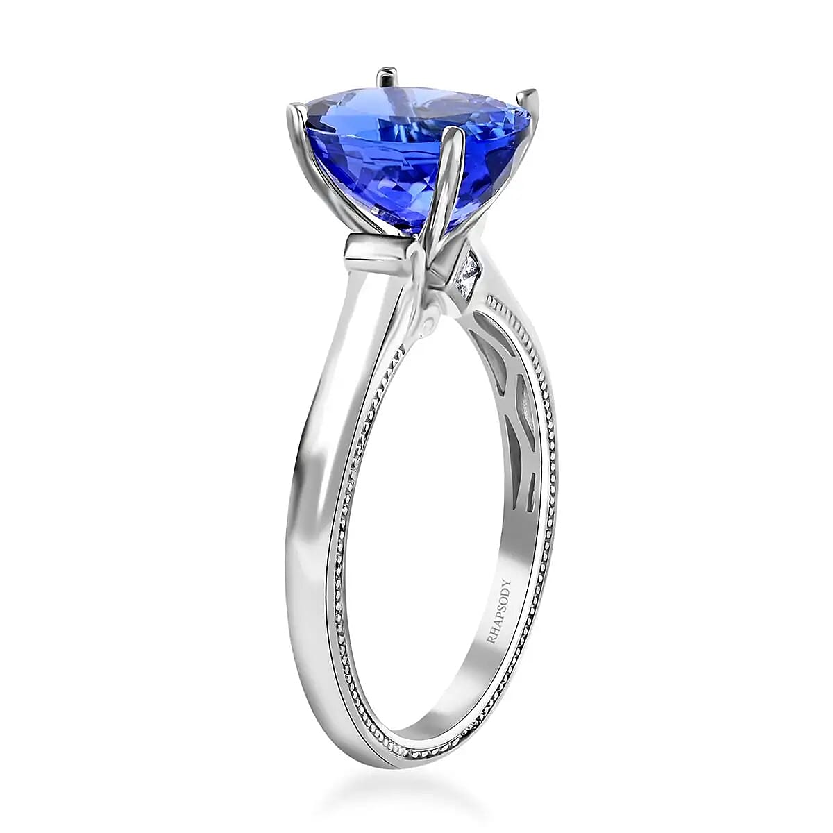 Certified Rhapsody 950 Platinum AAAA Tanzanite and E-F VS Diamond Ring (Size 9.5) 6.10 Grams 4.25 ctw image number 3