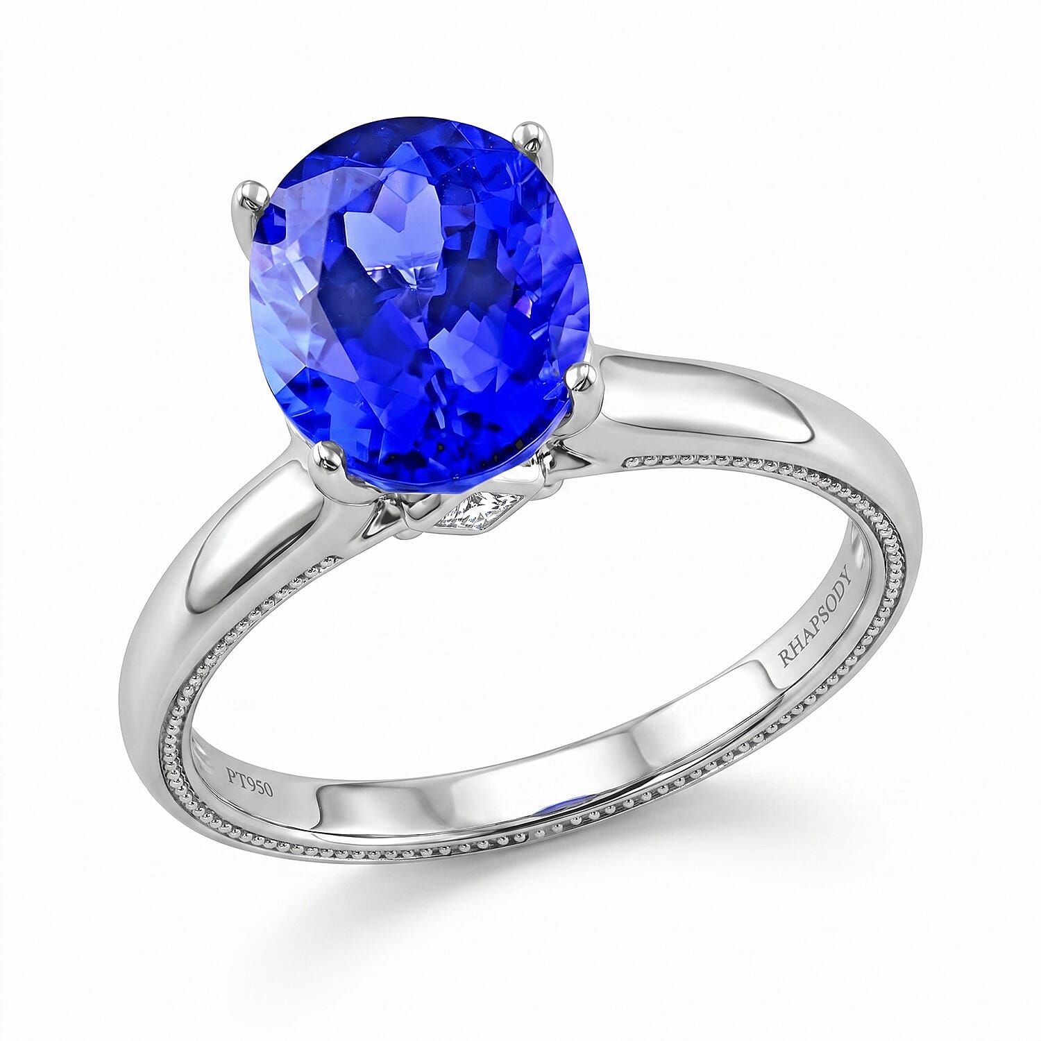 Certified and Appraised Rhapsody 950 Platinum AAAA Tanzanite and E-F VS Diamond Ring (Size 10.5) 6.10 Grams 4.25 ctw
