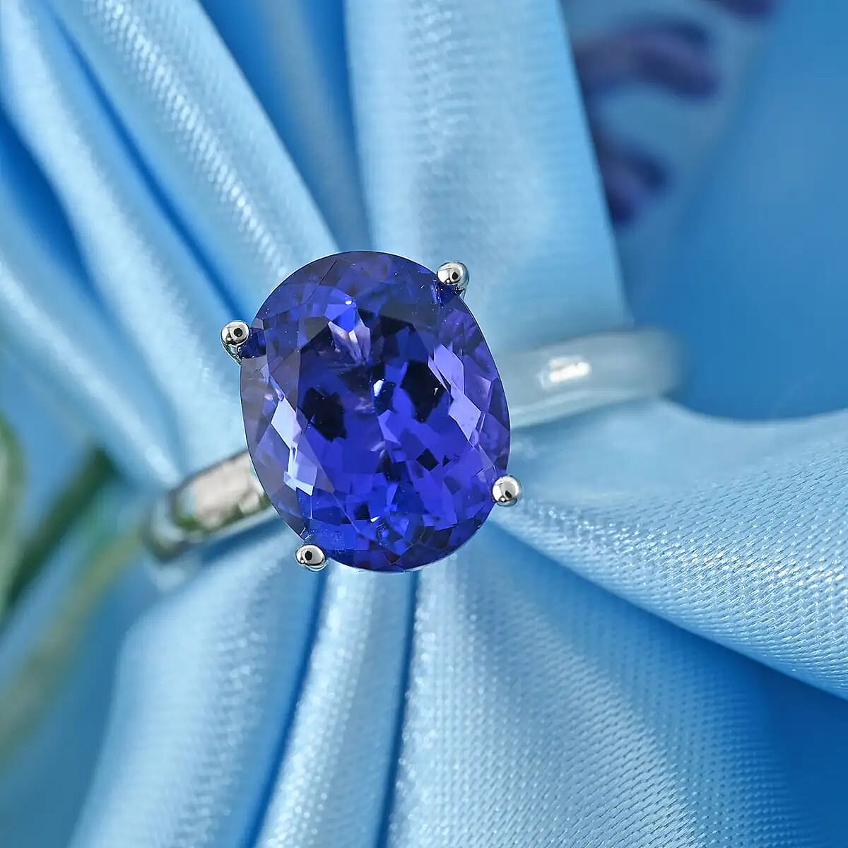 Certified Rhapsody 950 Platinum AAAA Tanzanite and E-F VS Diamond Ring (Size 10.5) 6.10 Grams 4.25 ctw image number 1