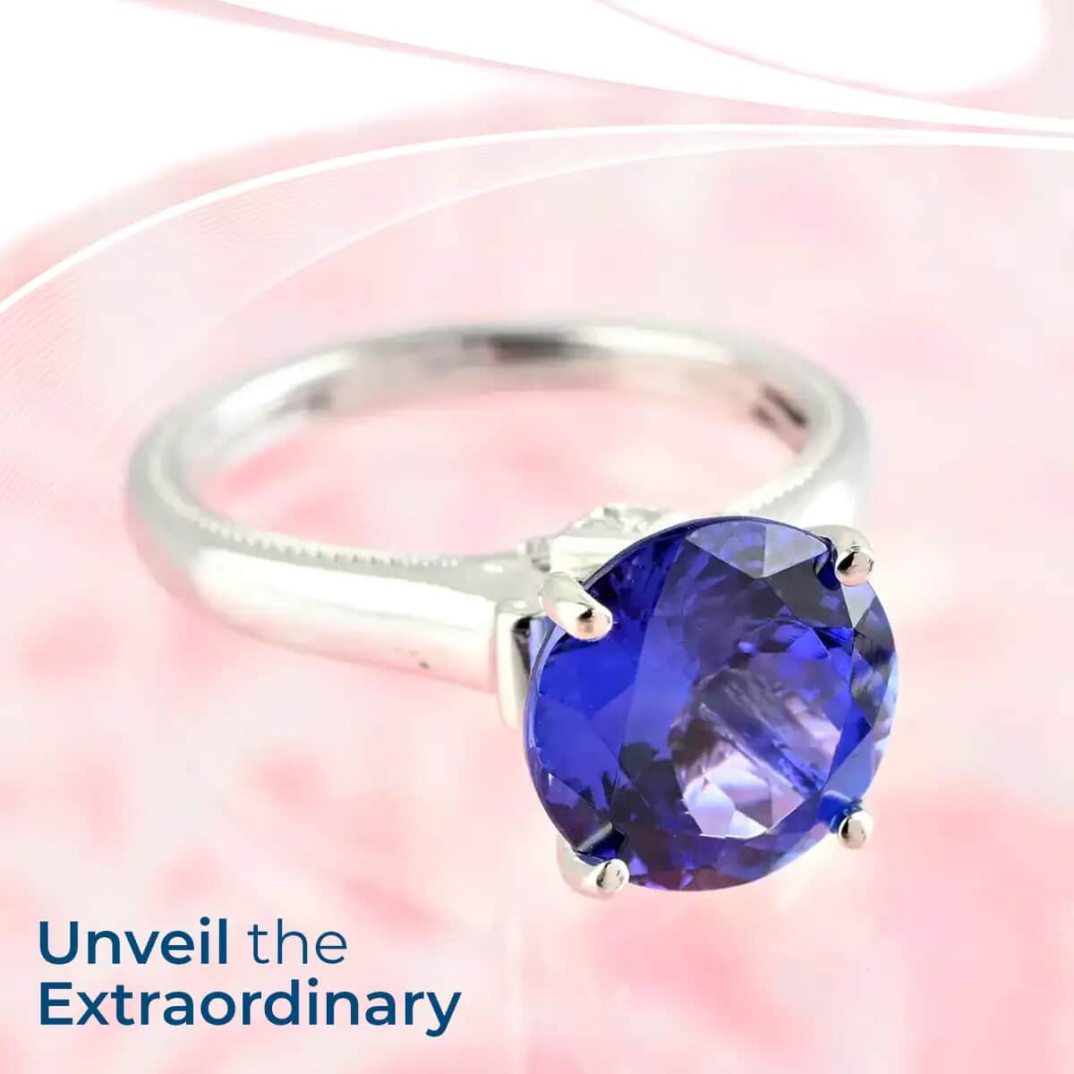 Ankur Treasure Chest Rhapsody Certified AAAA Tanzanite Ring , Diamond Accent Ring ,950 Platinum Ring , Solitaire Ring , Tanzanite Solitaire Ring 5.90 Grams 4.25 ctw (Size 5.00) image number 1