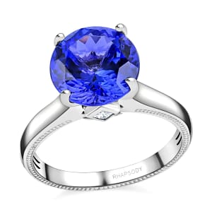 Ankur Treasure Chest Rhapsody Certified AAAA Tanzanite Ring , Diamond Accent Ring ,950 Platinum Ring , Solitaire Ring , Tanzanite Solitaire Ring 5.90 Grams 4.25 ctw (Size 6.5)