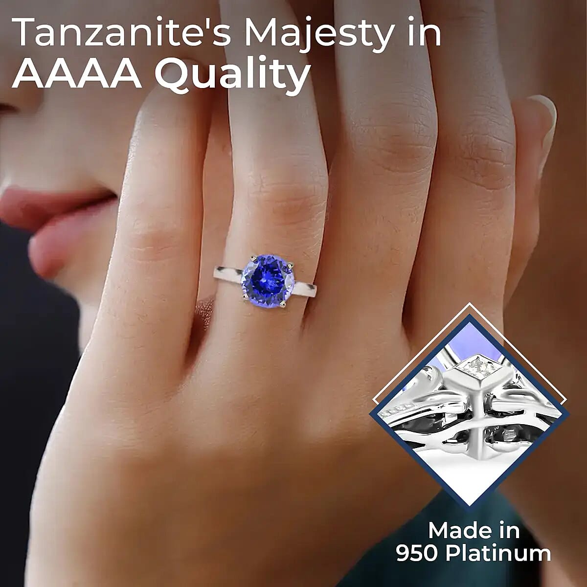 Ankur Treasure Chest Rhapsody Certified AAAA Tanzanite Ring , Diamond Accent Ring ,950 Platinum Ring , Solitaire Ring , Tanzanite Solitaire Ring 5.90 Grams 4.25 ctw (Size 6.5) image number 2