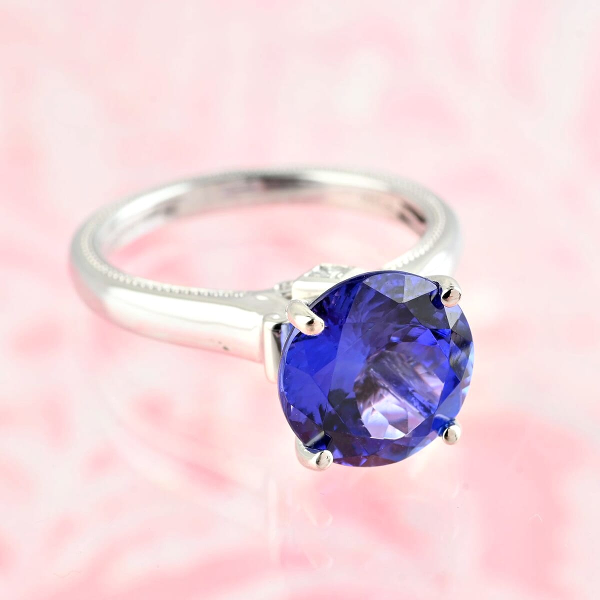 Ankur Treasure Chest Rhapsody Certified AAAA Tanzanite Ring | Diamond Accent Ring |950 Platinum Ring | Solitaire Ring | Tanzanite Solitaire Ring 5.90 Grams 4.25 ctw image number 1