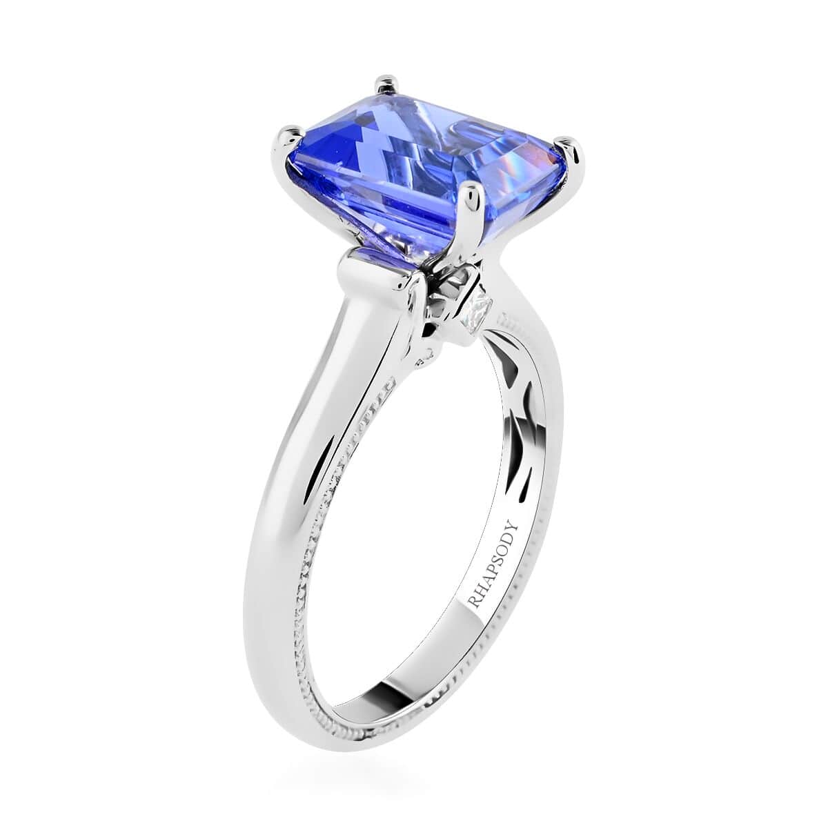 Certified Rhapsody 950 Platinum AAAA Tanzanite and E-F VS Diamond Ring (Size 11.0) 6 Grams 4.25 ctw (Del. in 10-12 Days) image number 3