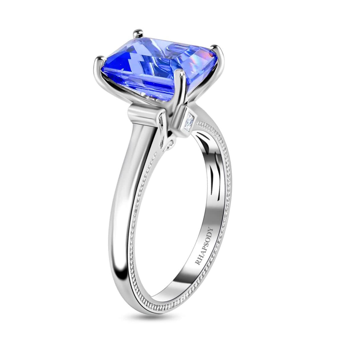 Certified Rhapsody 950 Platinum AAAA Tanzanite and E-F VS Diamond Ring (Size 6.5) 6 Grams 4.25 ctw image number 3