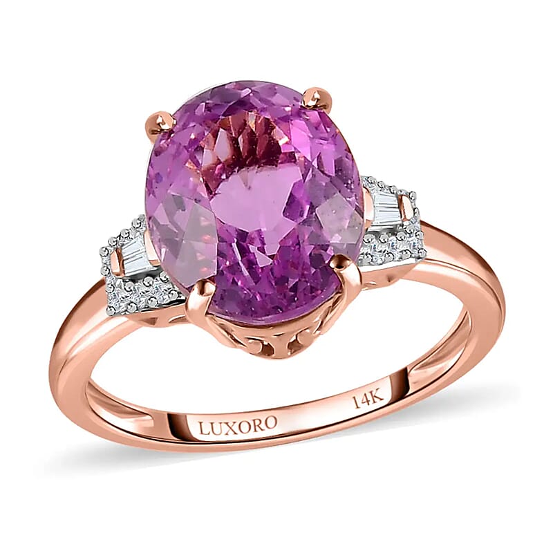 Luxoro AAA Martha Rocha Kunzite Ring, G-H I2 Diamond Accent Ring, 14K Rose Gold Ring, Kunzite Jewelry For Her, Gold Gifts For Her 4.90 ctw