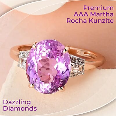 Luxoro AAA Martha Rocha Kunzite Ring, G-H I2 Diamond Accent Ring, 14K Rose Gold Ring, Kunzite Jewelry For Her, Gold Gifts For Her 4.90 ctw