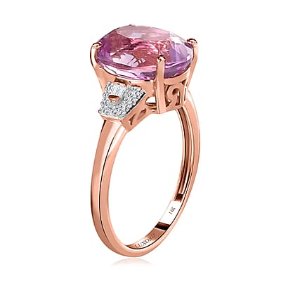 Luxoro AAA Martha Rocha Kunzite Ring, G-H I2 Diamond Accent Ring, 14K Rose Gold Ring, Kunzite Jewelry For Her, Gold Gifts For Her 4.90 ctw