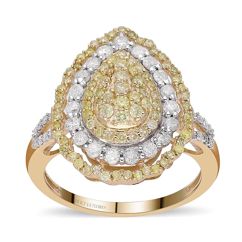Luxoro 10K Yellow Gold I2-I3 Natural Yellow and White Diamond Ring (Size 5.0) 1.00 ctw