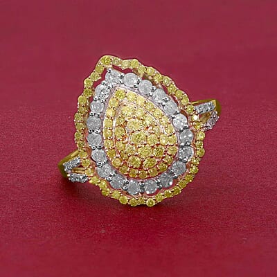 Luxoro 10K Yellow Gold I2-I3 Natural Yellow and White Diamond Ring (Size 5.0) 1.00 ctw