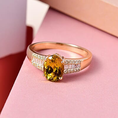 Luxoro 14K Yellow Gold AAA Natural Canary Tourmaline, Natural Yellow and White Diamond Ring (Size 5.0) 1.50 ctw