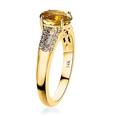 Luxoro 14K Yellow Gold AAA Natural Canary Tourmaline, Natural Yellow and White Diamond Ring (Size 5.0) 1.50 ctw