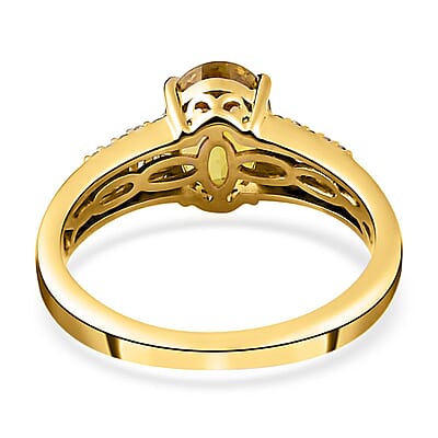 Luxoro 14K Yellow Gold AAA Natural Canary Tourmaline, Natural Yellow and White Diamond Ring (Size 5.0) 1.50 ctw