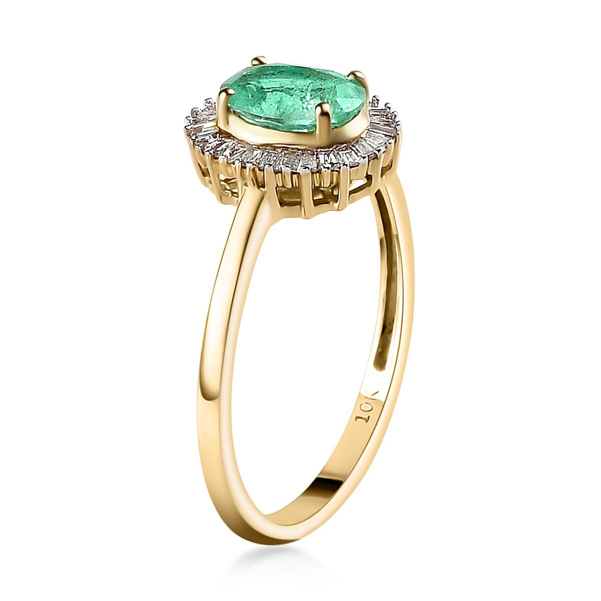 Luxoro 10K Yellow Gold Premium Boyaca Colombian Emerald and G-H I3 Diamond Halo Ring (Size 5.5) 1.10 ctw image number 3