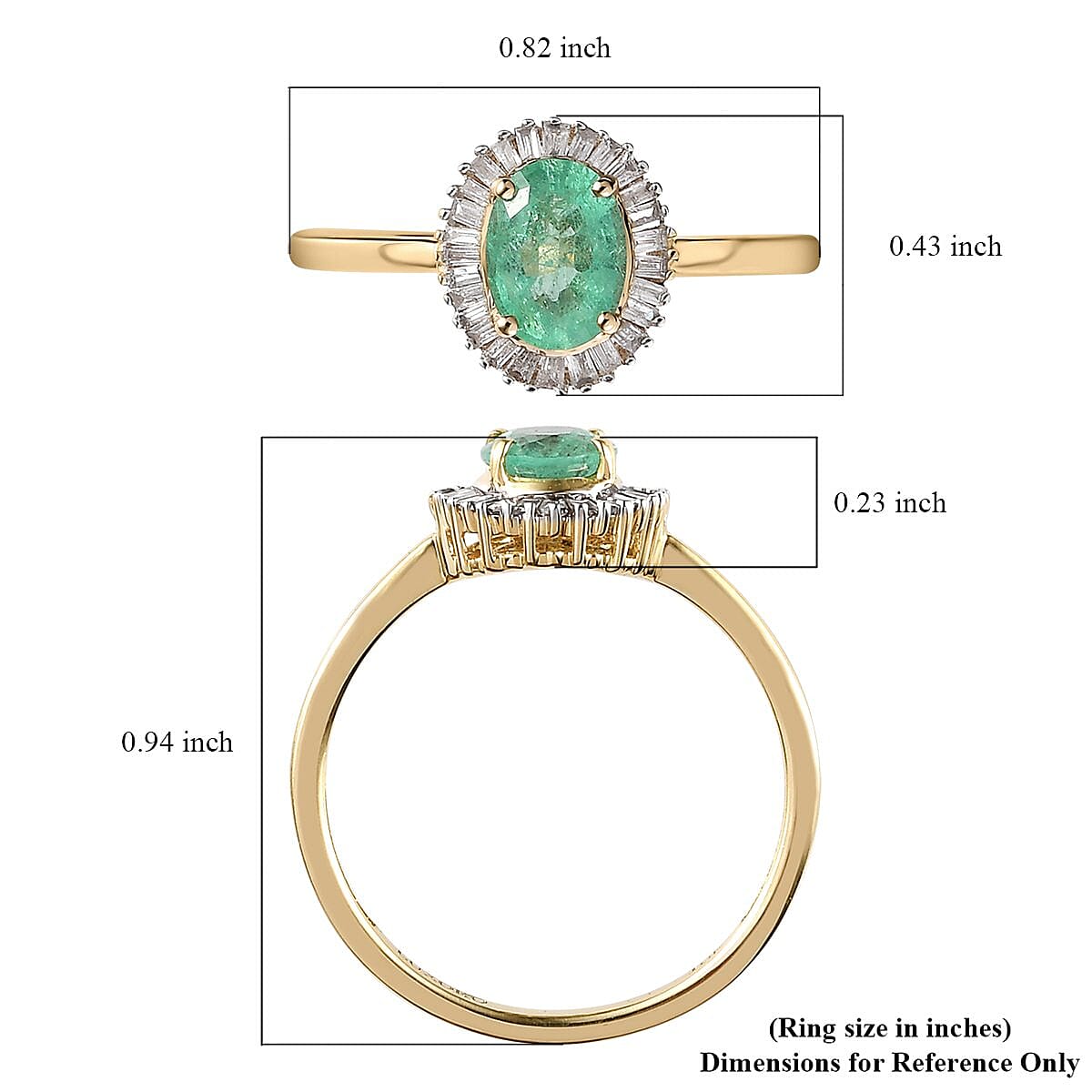 Luxoro 10K Yellow Gold Premium Boyaca Colombian Emerald and G-H I3 Diamond Halo Ring (Size 5.5) 1.10 ctw image number 5