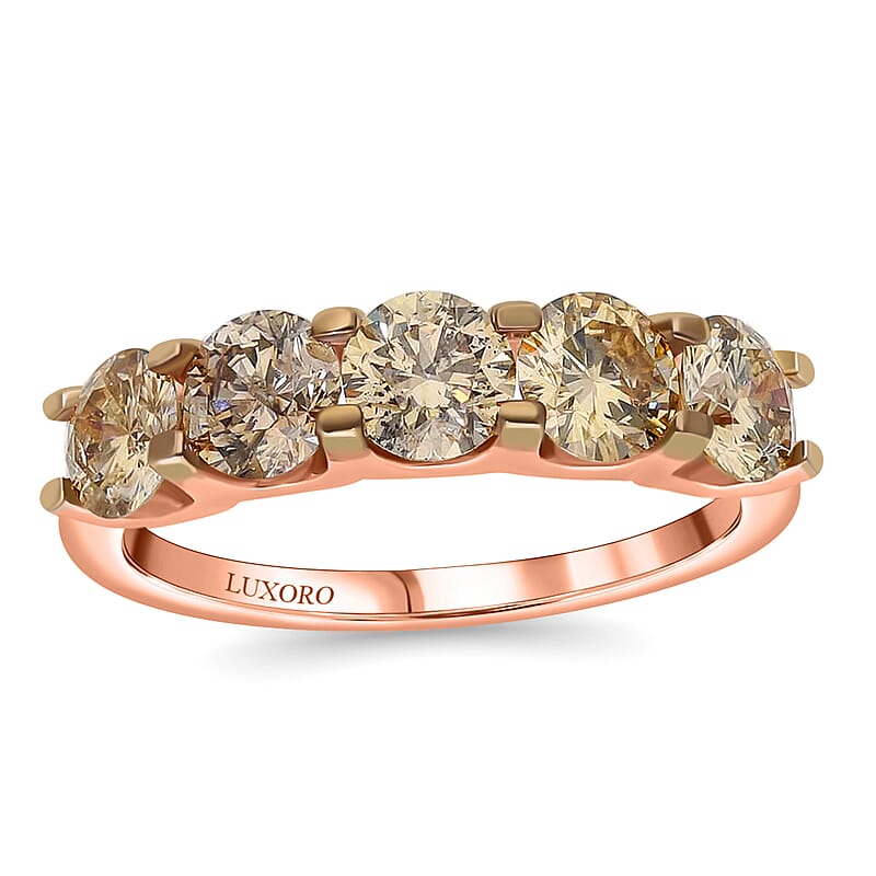 Luxoro Natural Champagne Diamond 5 Stone Ring, 10K Rose Gold Ring, Diamond Ring, Gold Ring For Her, Diamond Gifts 2.00 ctw