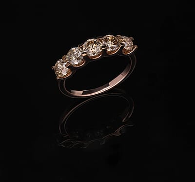 Luxoro Natural Champagne Diamond 5 Stone Ring, 10K Rose Gold Ring, Diamond Ring, Gold Ring For Her, Diamond Gifts 2.00 ctw