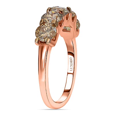 Luxoro Natural Champagne Diamond 5 Stone Ring, 10K Rose Gold Ring, Diamond Ring, Gold Ring For Her, Diamond Gifts 2.00 ctw