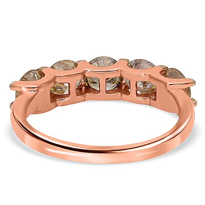 Luxoro Natural Champagne Diamond 5 Stone Ring, 10K Rose Gold Ring, Diamond Ring, Gold Ring For Her, Diamond Gifts 2.00 ctw