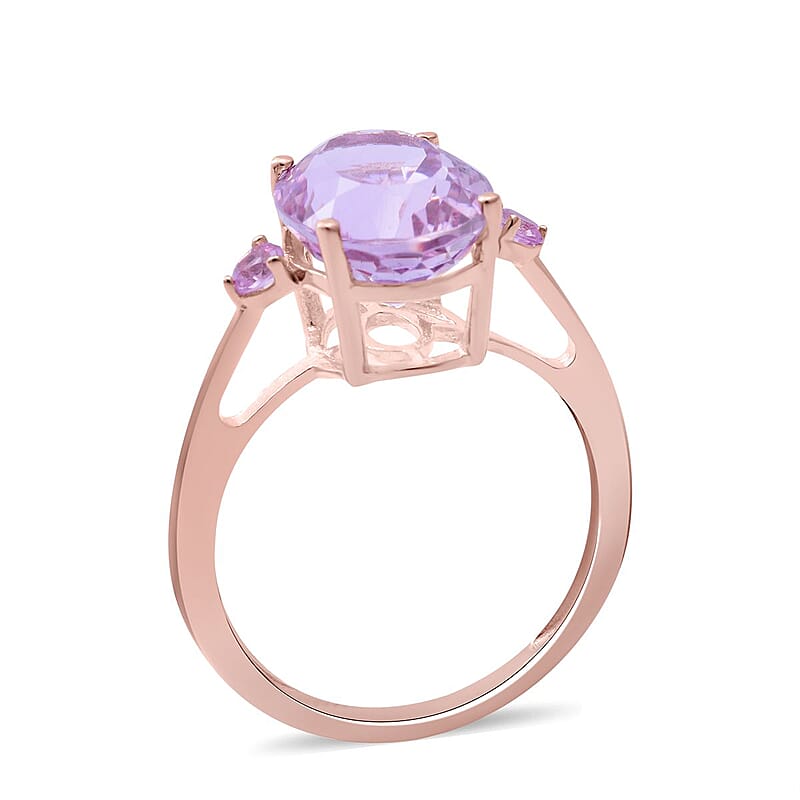 Luxoro 10K Rose Gold Premium Martha Rocha Kunzite and Madagascar Pink Sapphire 3 Stone Ring (Size 5.0) 4.90 ctw