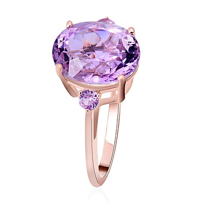 Luxoro 10K Rose Gold Premium Martha Rocha Kunzite and Madagascar Pink Sapphire 3 Stone Ring (Size 5.0) 4.90 ctw