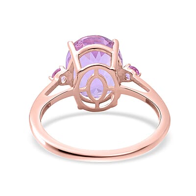 Luxoro 10K Rose Gold Premium Martha Rocha Kunzite and Madagascar Pink Sapphire 3 Stone Ring (Size 5.0) 4.90 ctw