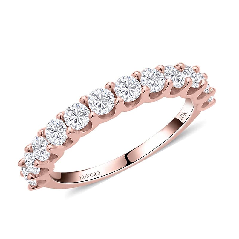 Luxoro 10K Rose Gold Moissanite Half Eternity Band Ring (Size 5.0) 1.20 ctw