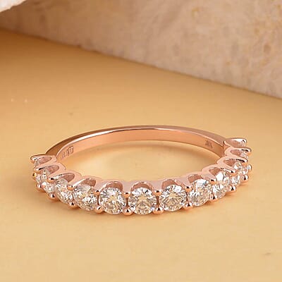 Luxoro 10K Rose Gold Moissanite Half Eternity Band Ring (Size 5.0) 1.20 ctw