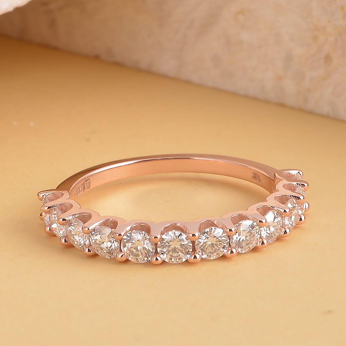Luxoro 10K Rose Gold Moissanite Half Eternity Band Ring (Size 7.5) 1.20 ctw image number 1