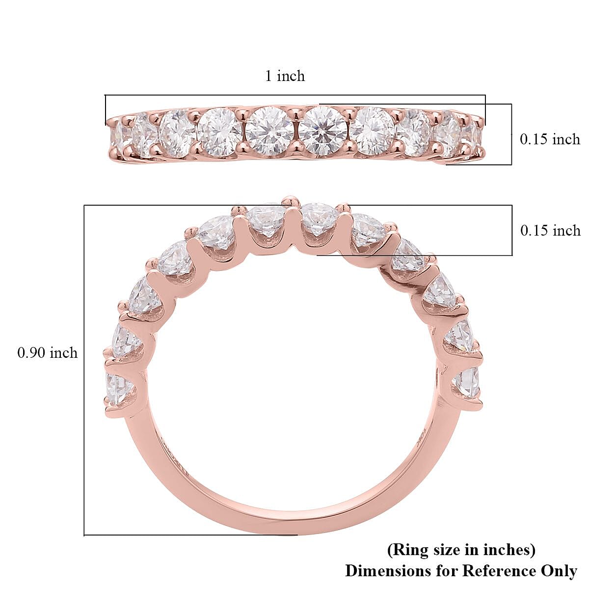 Luxoro 10K Rose Gold Moissanite Half Eternity Band Ring (Size 7.5) 1.20 ctw image number 5
