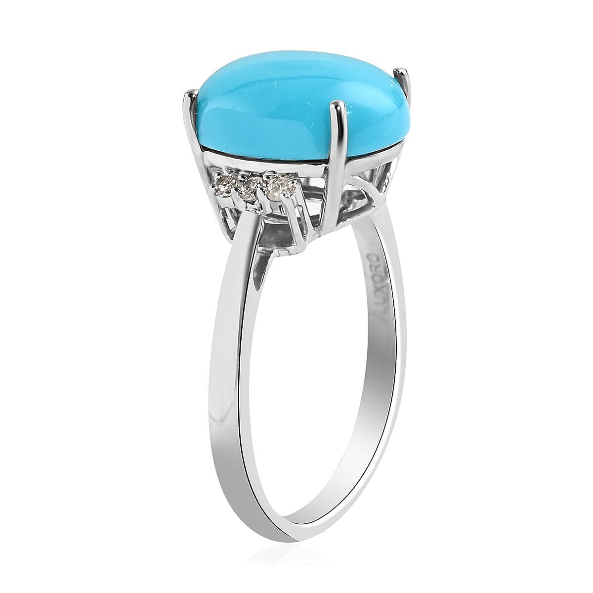 10K White Gold AAA Sleeping Beauty Turquoise and G-H I2 Diamond Ring (Size 5.0) 2.75 Grams 4.05 ctw image number 3