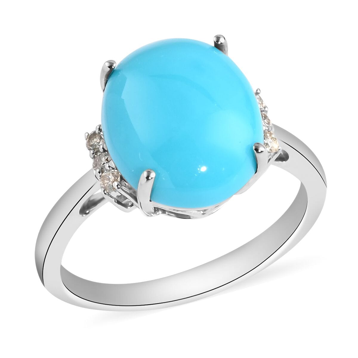 10K White Gold AAA Sleeping Beauty Turquoise and G-H I2 Diamond Ring (Size 5.5) 2.75 Grams 4.05 ctw image number 0
