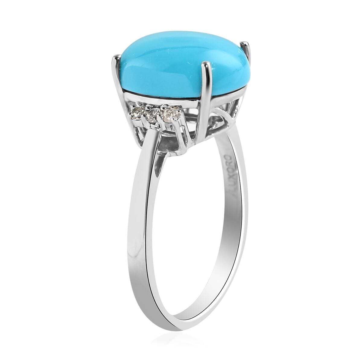 10K White Gold AAA Sleeping Beauty Turquoise and G-H I2 Diamond Ring (Size 5.5) 2.75 Grams 4.05 ctw image number 3