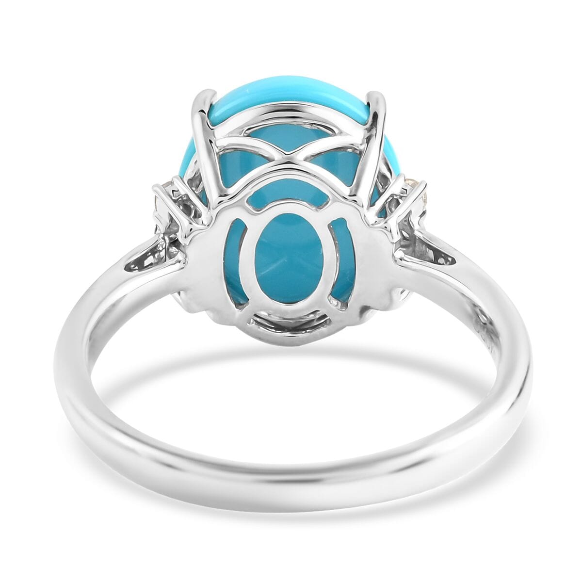 10K White Gold AAA Sleeping Beauty Turquoise and G-H I2 Diamond Ring (Size 5.5) 2.75 Grams 4.05 ctw image number 4