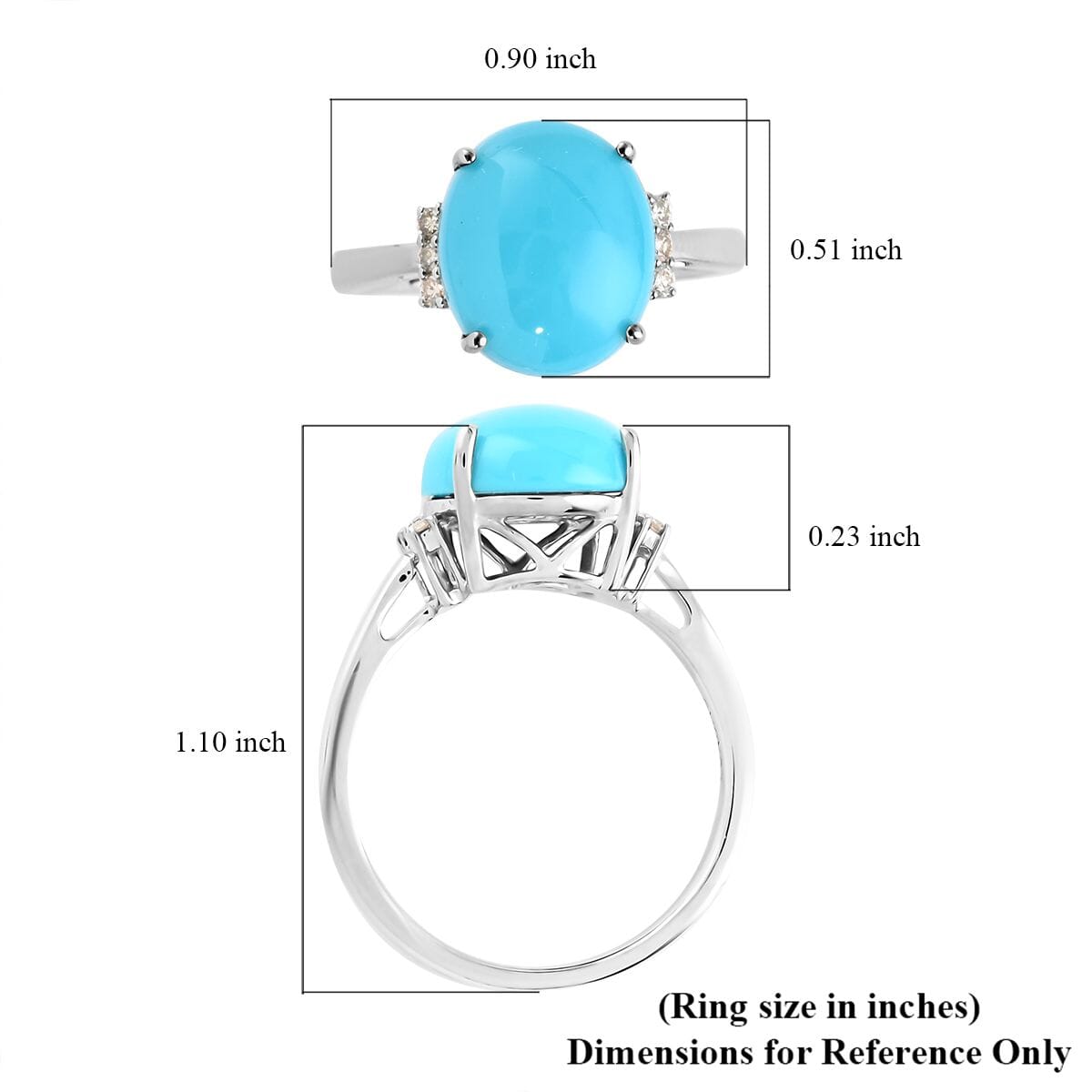 10K White Gold AAA Sleeping Beauty Turquoise and G-H I2 Diamond Ring (Size 5.5) 2.75 Grams 4.05 ctw image number 5