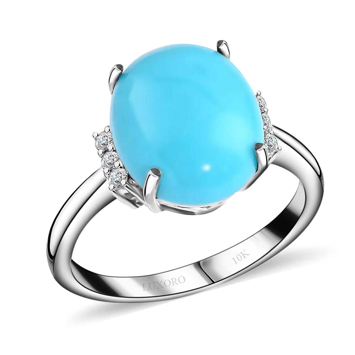 10K White Gold AAA Sleeping Beauty Turquoise and G-H I2 Diamond Ring (Size 7.5) 2.75 Grams 4.05 ctw image number 0