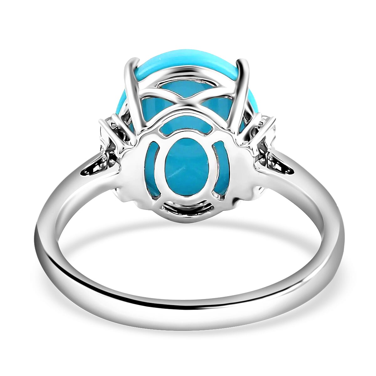 10K White Gold AAA Sleeping Beauty Turquoise and G-H I2 Diamond Ring (Size 7.5) 2.75 Grams 4.05 ctw image number 4