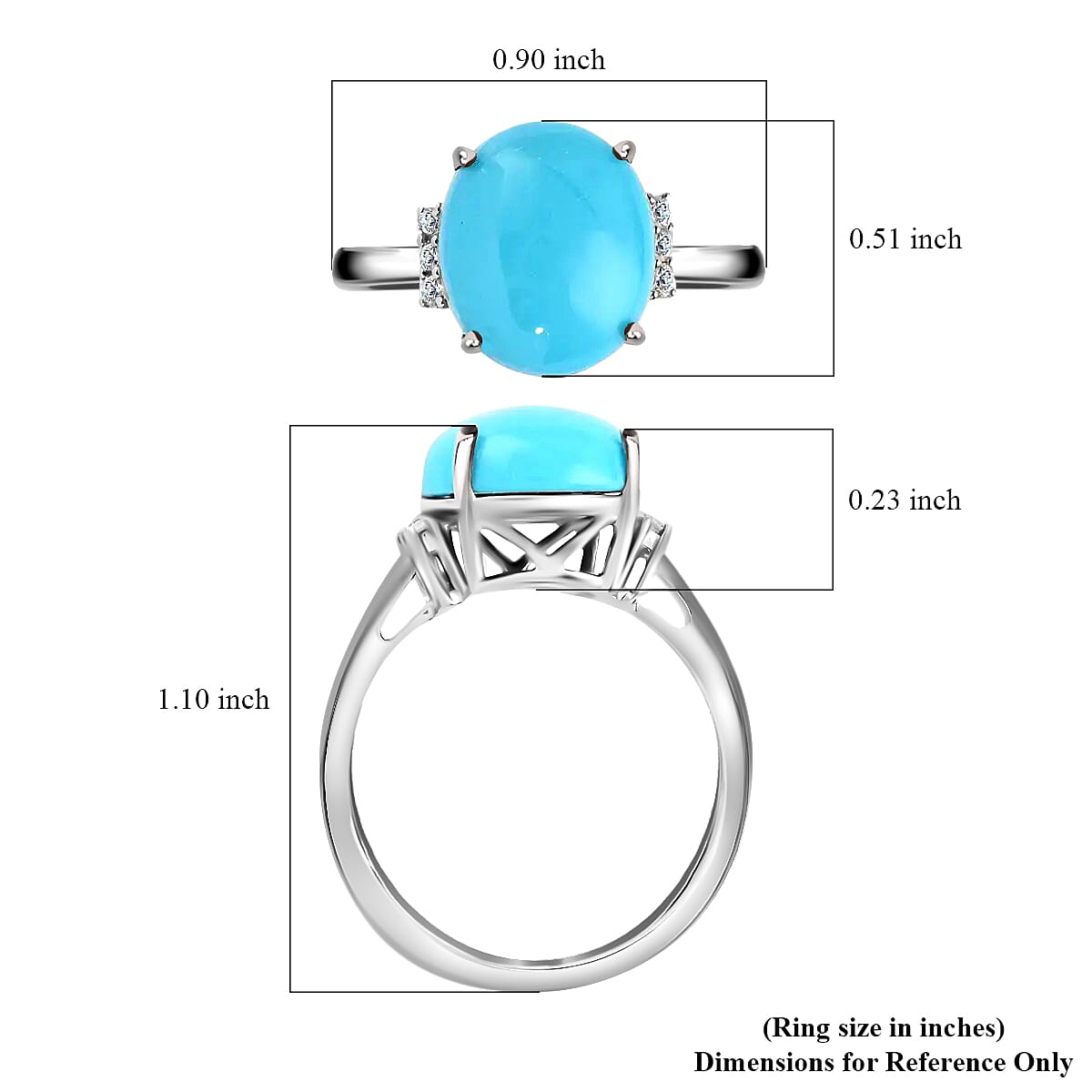 10K White Gold AAA Sleeping Beauty Turquoise and G-H I2 Diamond Ring (Size 7.5) 2.75 Grams 4.05 ctw image number 5