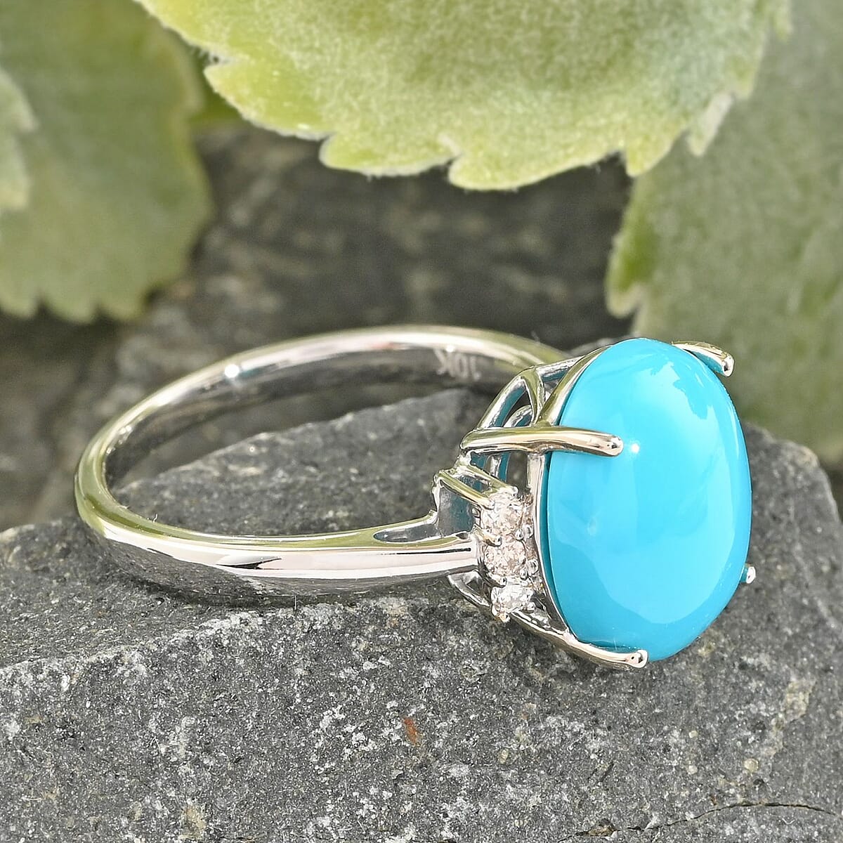 10K White Gold AAA Sleeping Beauty Turquoise and G-H I2 Diamond Ring (Size 9.5) 2.75 Grams 4.05 ctw image number 1