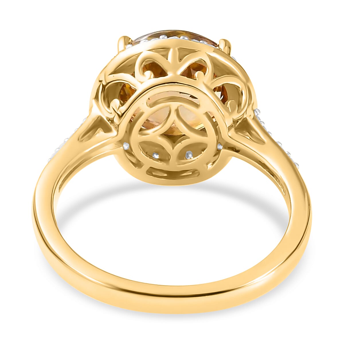 Luxoro 14K Yellow Gold Premium Golden Tanzanite and G-H I3 Diamond Halo Ring (Size 5.0) 3.40 ctw