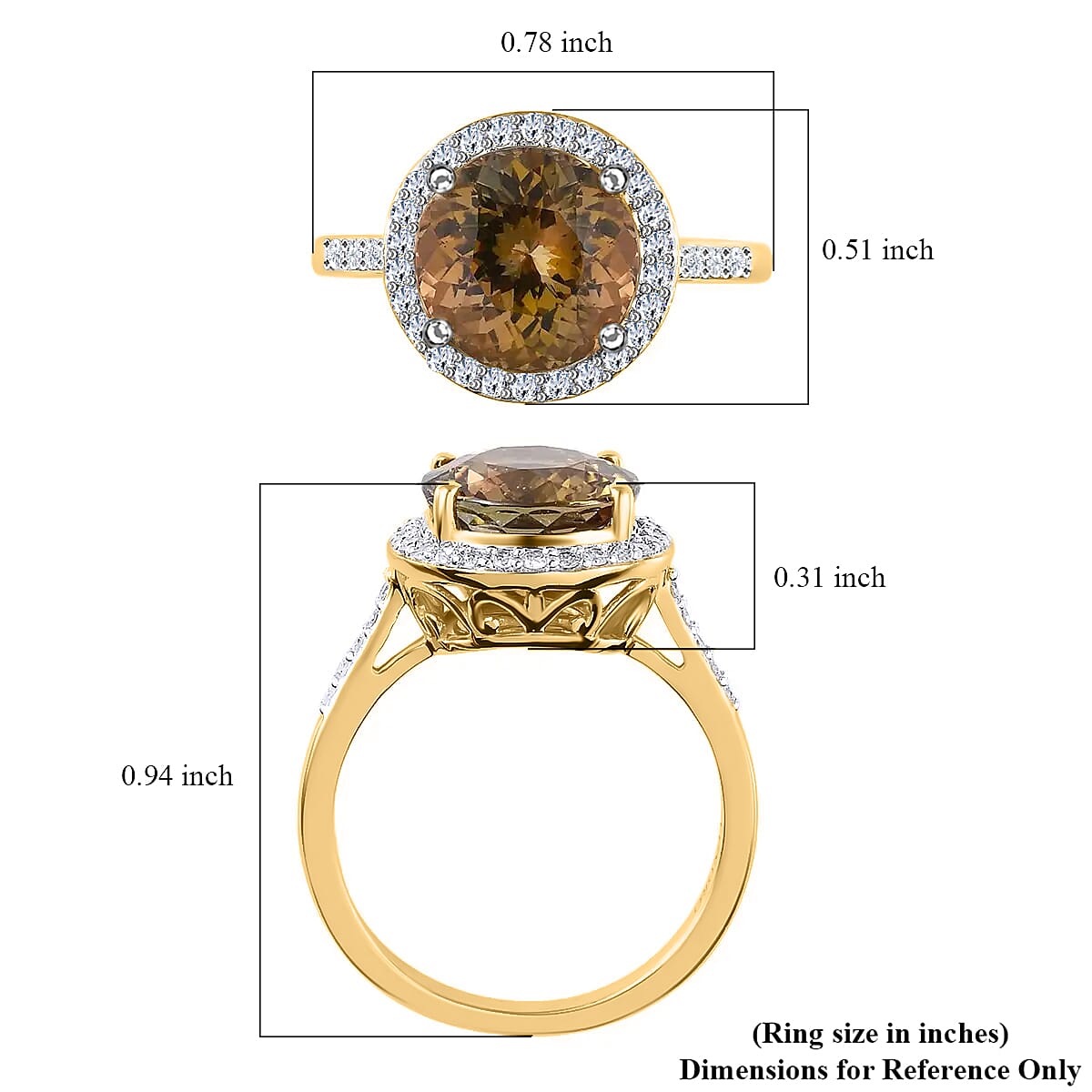 Luxoro 14K Yellow Gold Premium Golden Tanzanite and G-H I3 Diamond Halo Ring (Size 5.0) 3.40 ctw