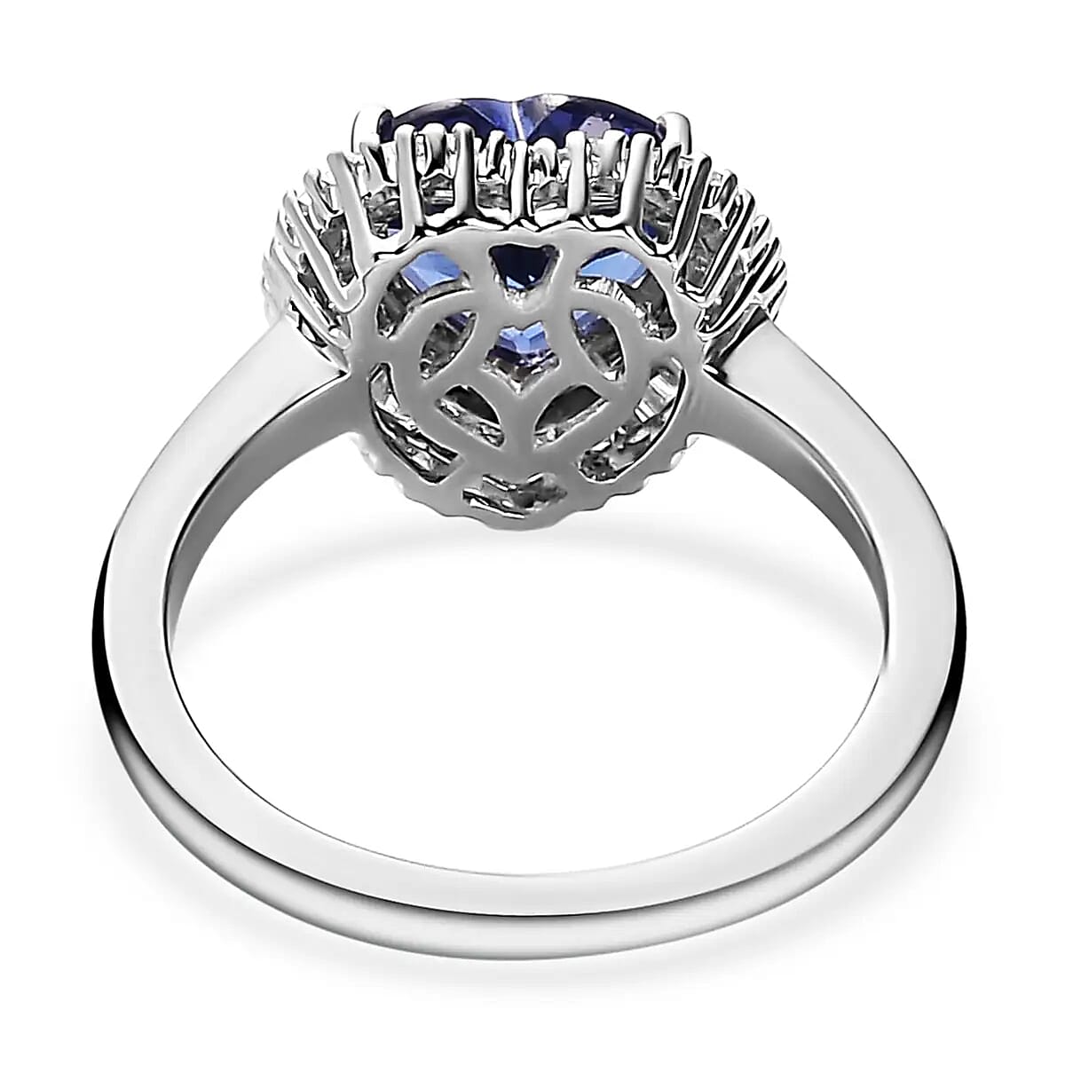 Rhapsody AAAA Tanzanite Heart Halo Ring, E-F VS2 Diamond Accent Ring,  950 Platinum Ring, Tanzanite Ring, Tanzanite Jewelry For Her  5.75 Grams 2.25 ctw