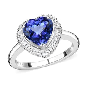 Rhapsody AAAA Tanzanite Heart Halo Ring, E-F VS2 Diamond Accent Ring,  950 Platinum Ring, Tanzanite Ring, Tanzanite Jewelry For Her  5.75 Grams 2.25 ctw
