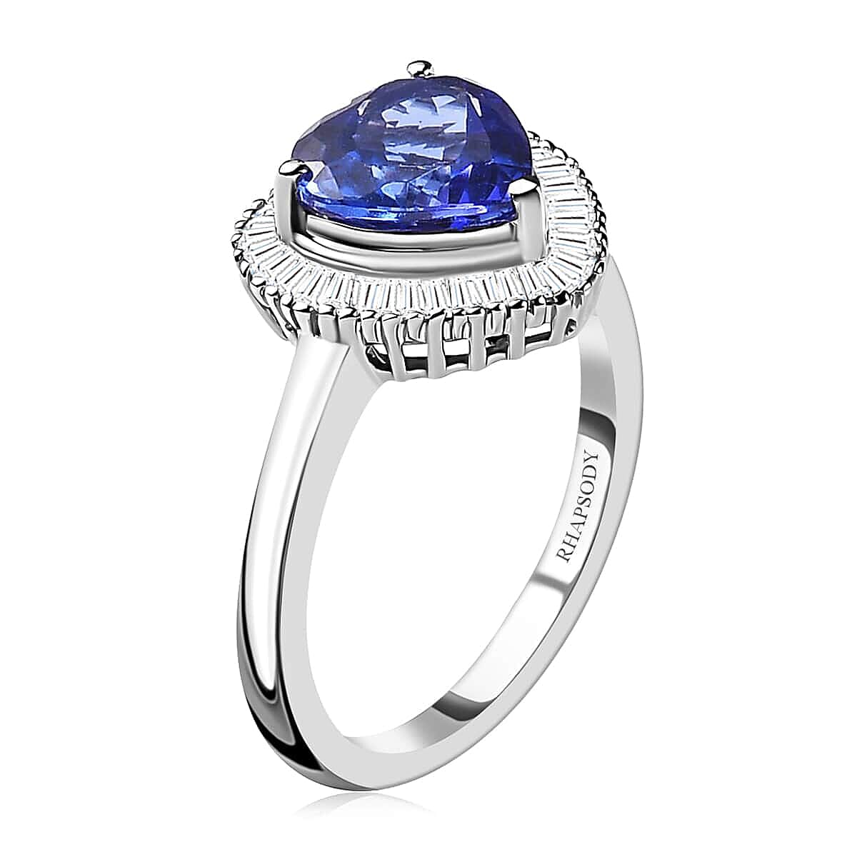 Rhapsody AAAA Tanzanite Heart Halo Ring, E-F VS2 Diamond Accent Ring,  950 Platinum Ring, Tanzanite Ring, Tanzanite Jewelry For Her  5.75 Grams 2.25 ctw image number 4