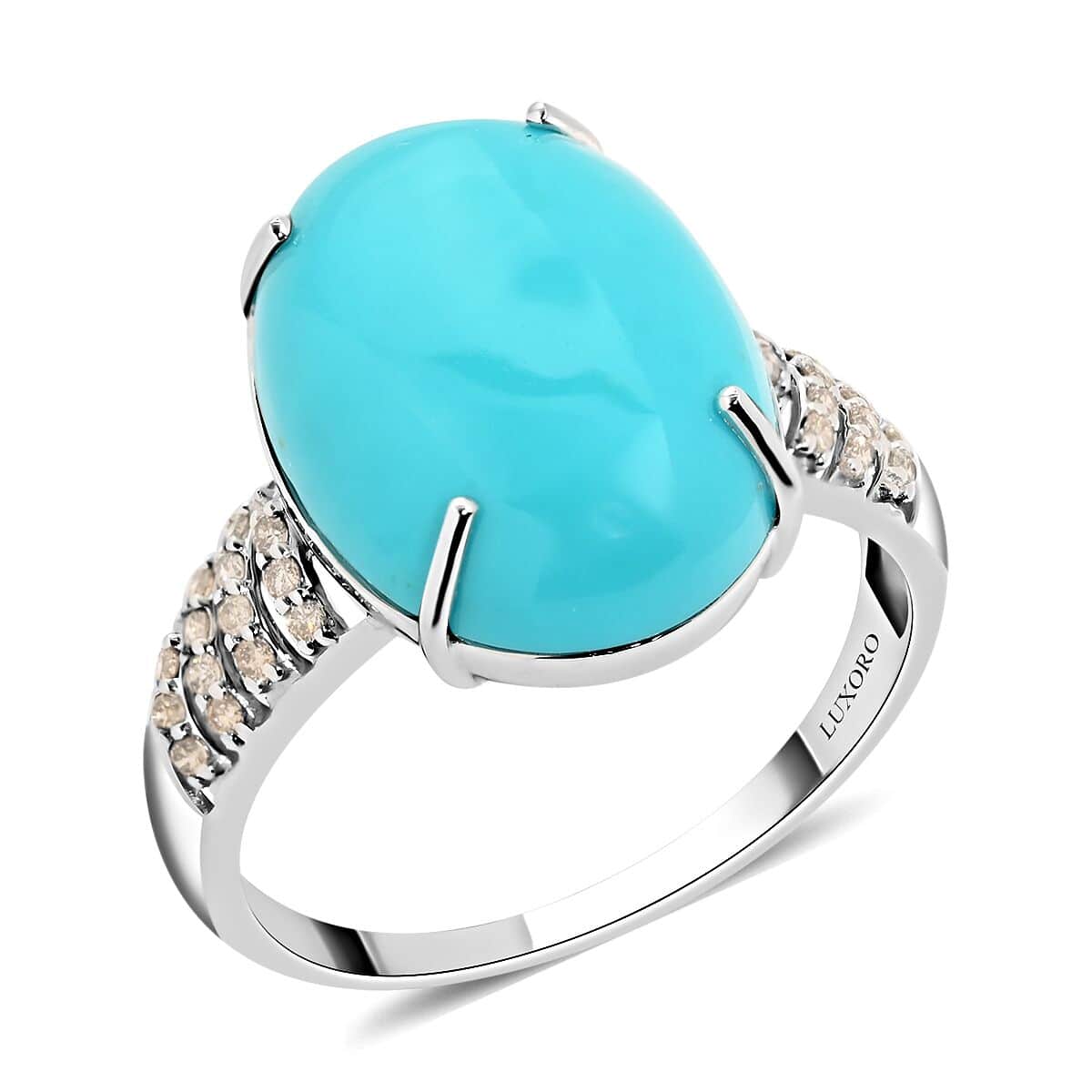 Luxoro 14K White Gold AAA Sleeping Beauty Turquoise and G-H I2 Diamond Ring (Size 5.0) 10.35 ctw image number 0